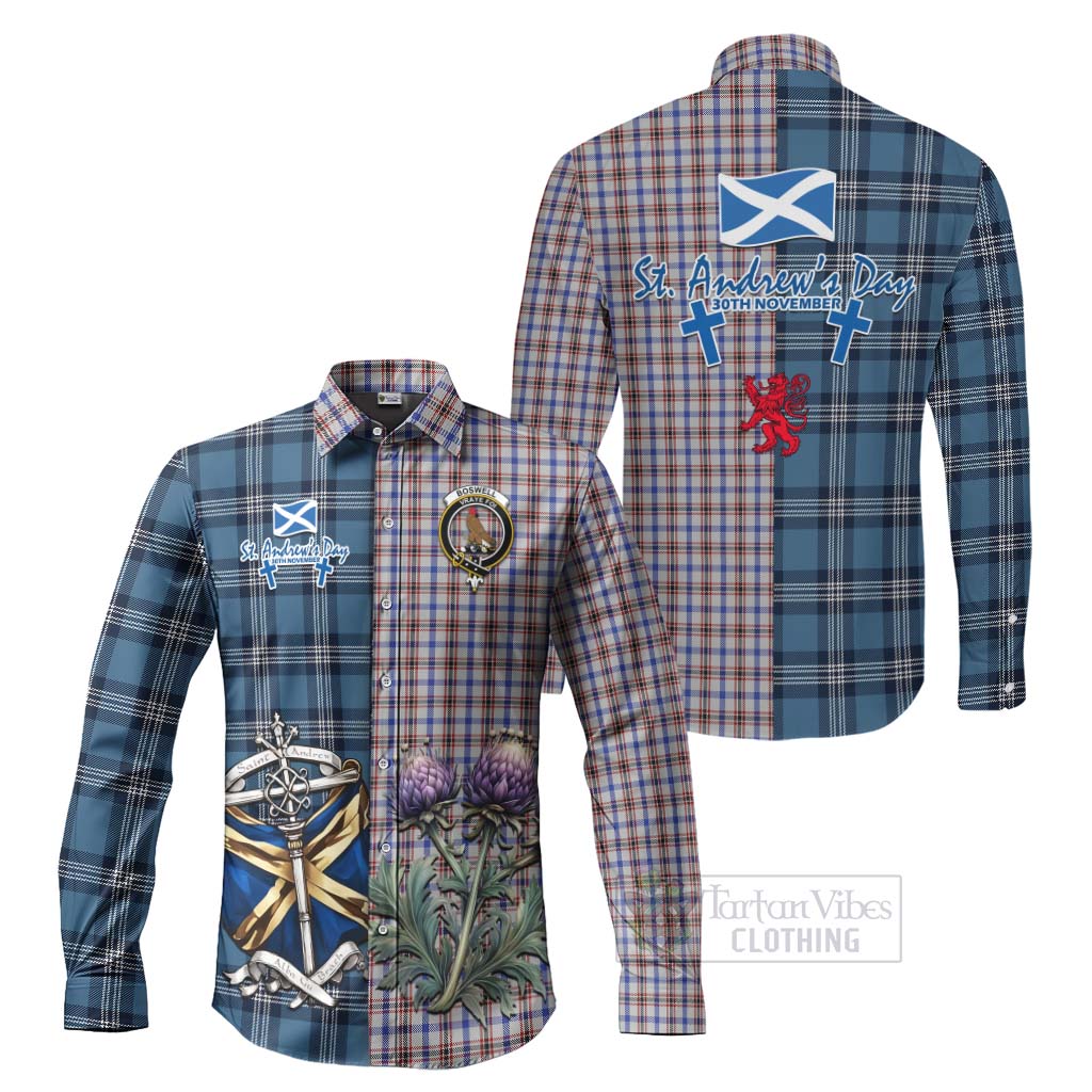 Tartan Vibes Clothing Boswell Tartan Long Sleeve Button Shirt Happy St. Andrew's Day Half Tartan Style