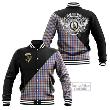 Boswell Tartan Baseball Jacket with Family Crest and Military Logo Style