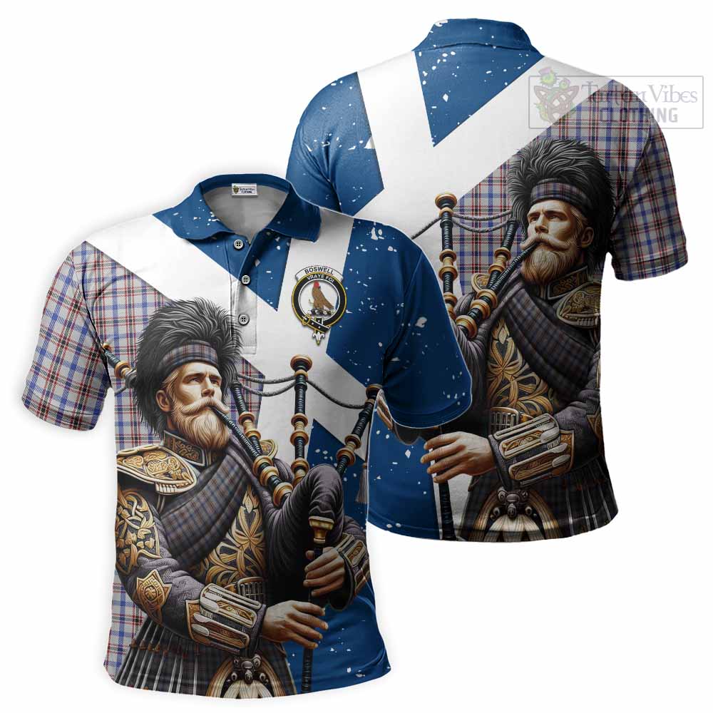 Tartan Vibes Clothing Boswell Tartan Polo Shirt with Family Crest Scottish Bagpiper Vibes