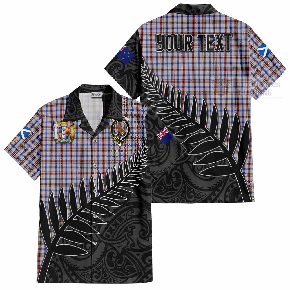 Tartan Vibes Clothing Boswell Crest Tartan Short Sleeve Button Shirt with New Zealand Silver Fern Half Style