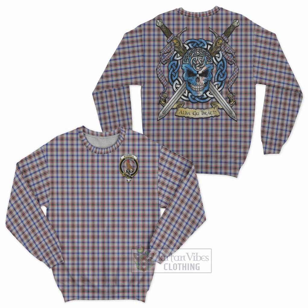 Tartan Vibes Clothing Boswell Tartan Sweatshirt with Family Crest Celtic Skull Style