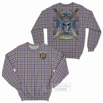 Boswell Tartan Sweatshirt with Family Crest Celtic Skull Style