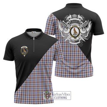 Boswell Tartan Zipper Polo Shirt with Family Crest and Military Logo Style