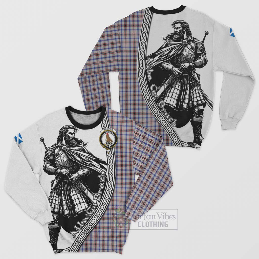 Tartan Vibes Clothing Boswell Tartan Clan Crest Sweatshirt with Highlander Warrior Celtic Style