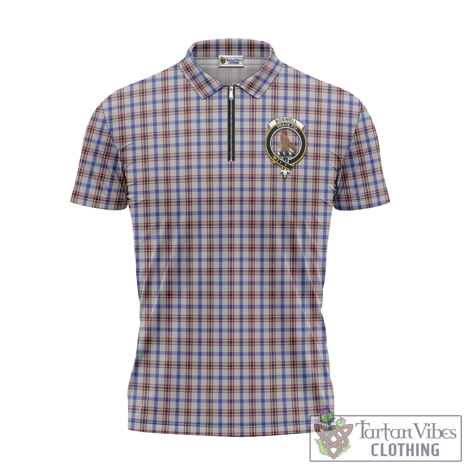 Tartan Vibes Clothing Boswell Tartan Zipper Polo Shirt with Family Crest