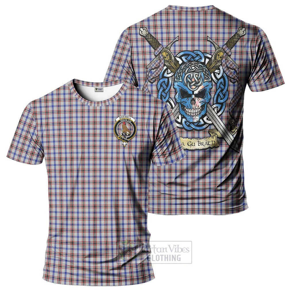 Tartan Vibes Clothing Boswell Tartan T-Shirt with Family Crest Celtic Skull Style