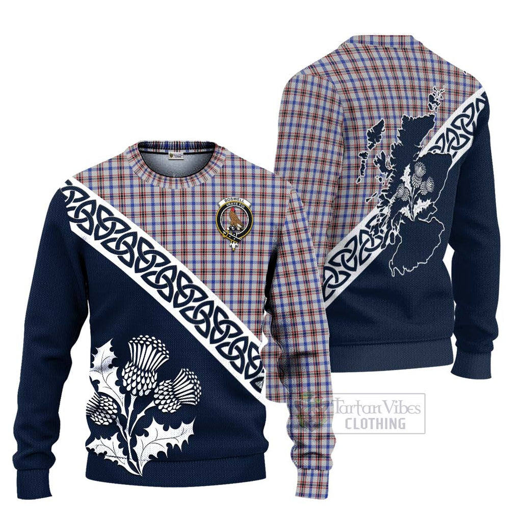 Tartan Vibes Clothing Boswell Tartan Knitted Sweater Featuring Thistle and Scotland Map