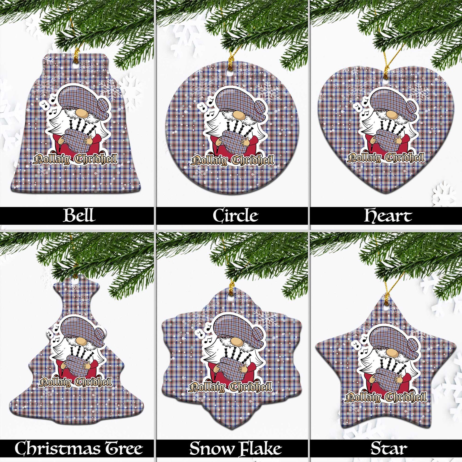 Boswell Tartan Christmas Ornaments with Scottish Gnome Playing Bagpipes Ceramic - Tartanvibesclothing