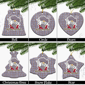 Boswell Tartan Christmas Ceramic Ornaments with Scottish Gnome Playing Bagpipes