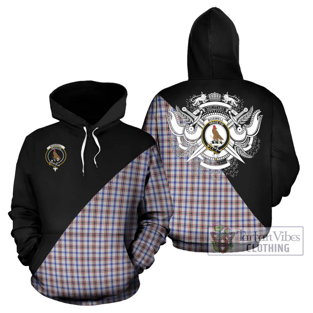 Boswell Tartan Hoodie with Family Crest and Military Logo Style Zip Hoodie - Tartanvibesclothing Shop