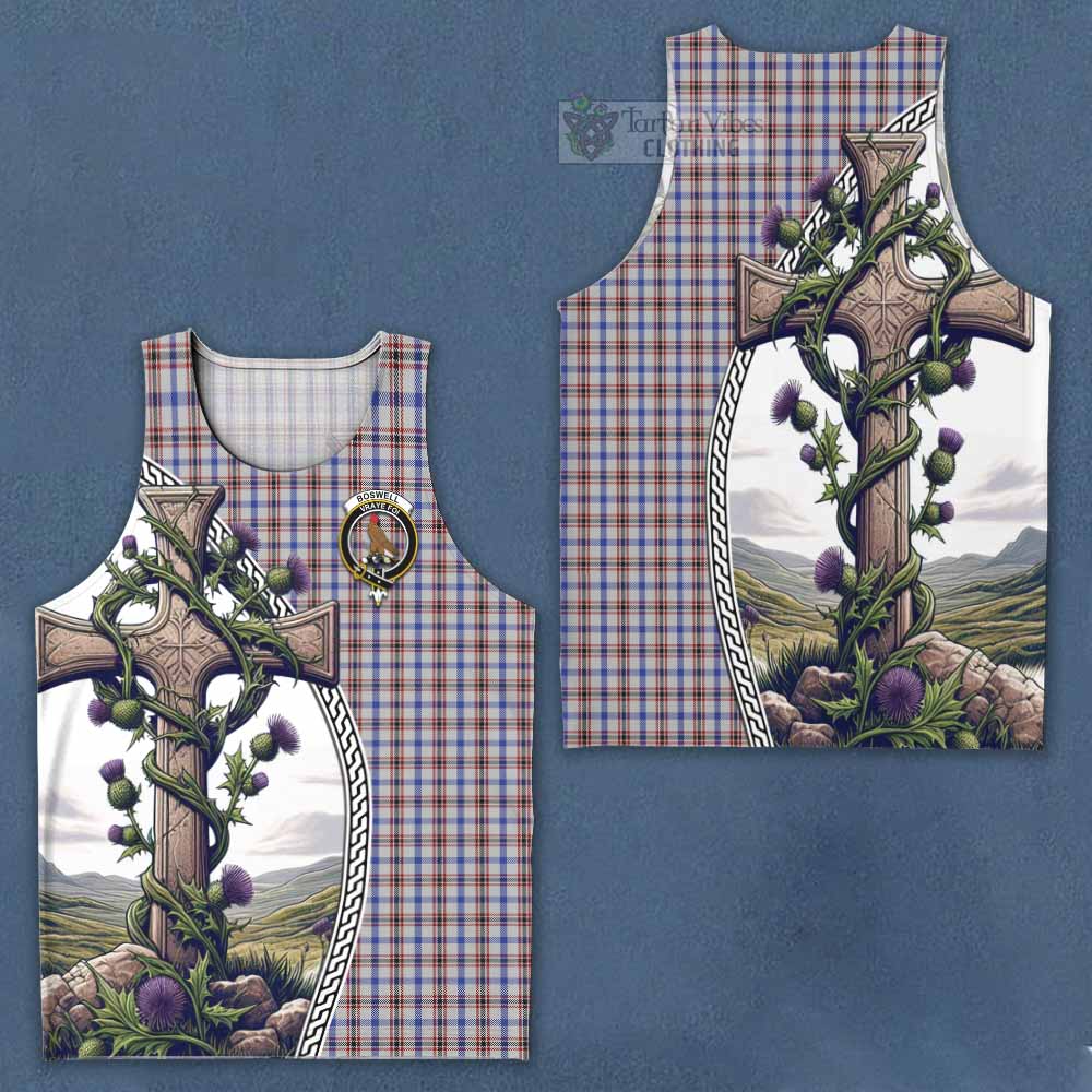 Tartan Vibes Clothing Boswell Tartan Men's Tank Top with Family Crest and St. Andrew's Cross Accented by Thistle Vines