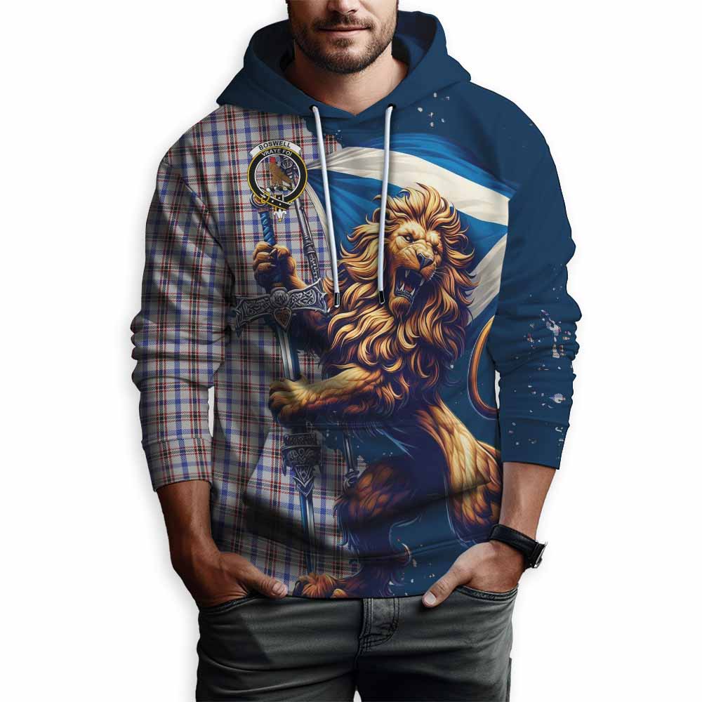 Boswell Tartan Family Crest Hoodie with Scottish Majestic Lion