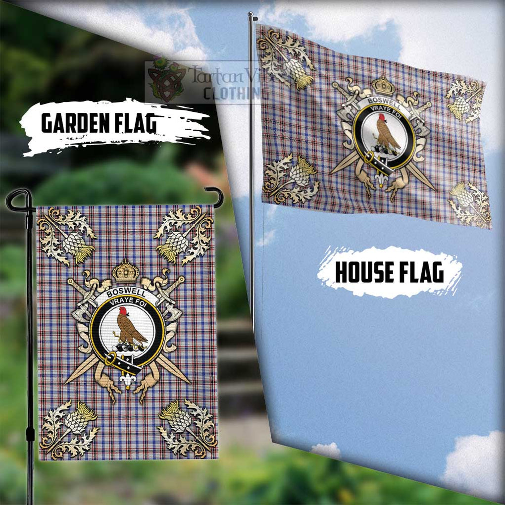 Tartan Vibes Clothing Boswell Tartan Flag with Family Crest and Golden Thistle Crossed Sword Design