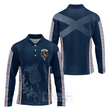 Boswell Tartan Long Sleeve Polo Shirt with Family Crest and Scottish Thistle Vibes Sport Style