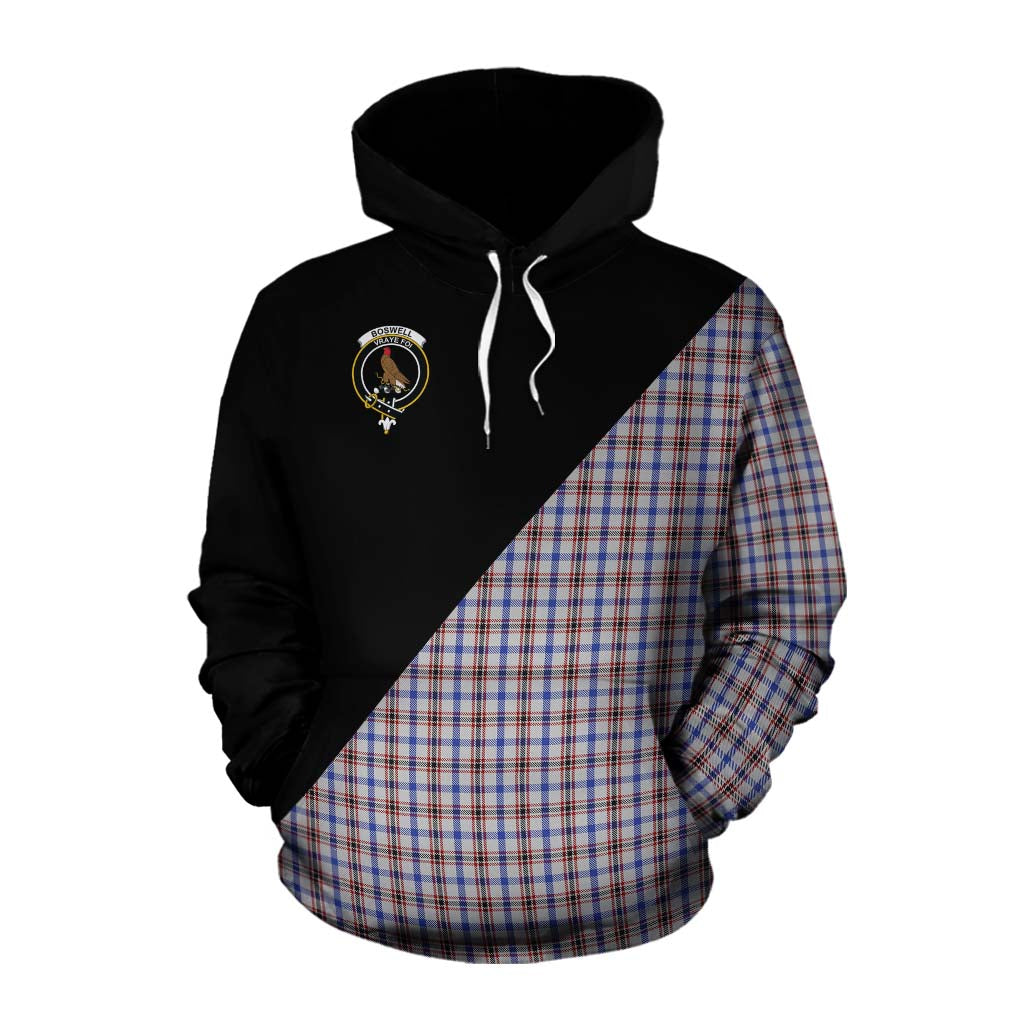 Tartan Vibes Clothing Boswell Tartan Cotton Hoodie with Family Crest and Military Logo Style