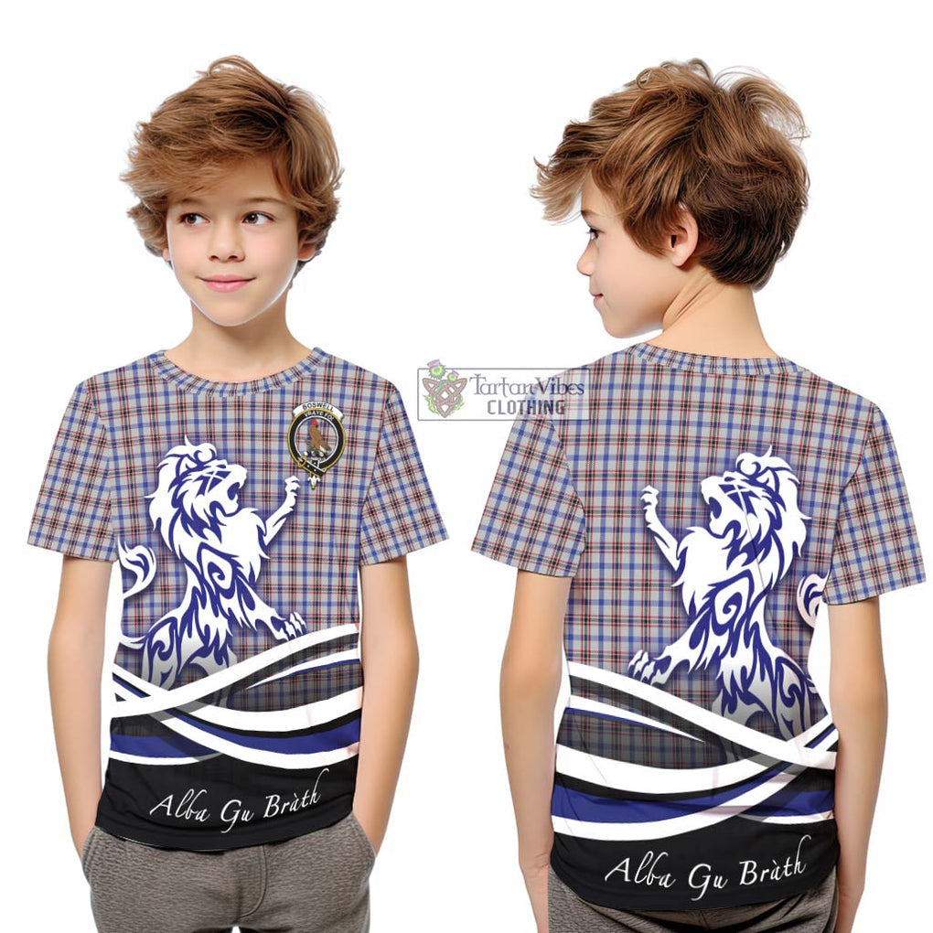 Boswell Tartan Kid T-Shirt with Alba Gu Brath Regal Lion Emblem Youth XL Size14 - Tartanvibesclothing Shop