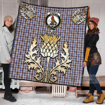 Boswell Tartan Quilt with Family Crest and Golden Thistle Style Super King Quilt 91" x 110" - Tartan Vibes Clothing