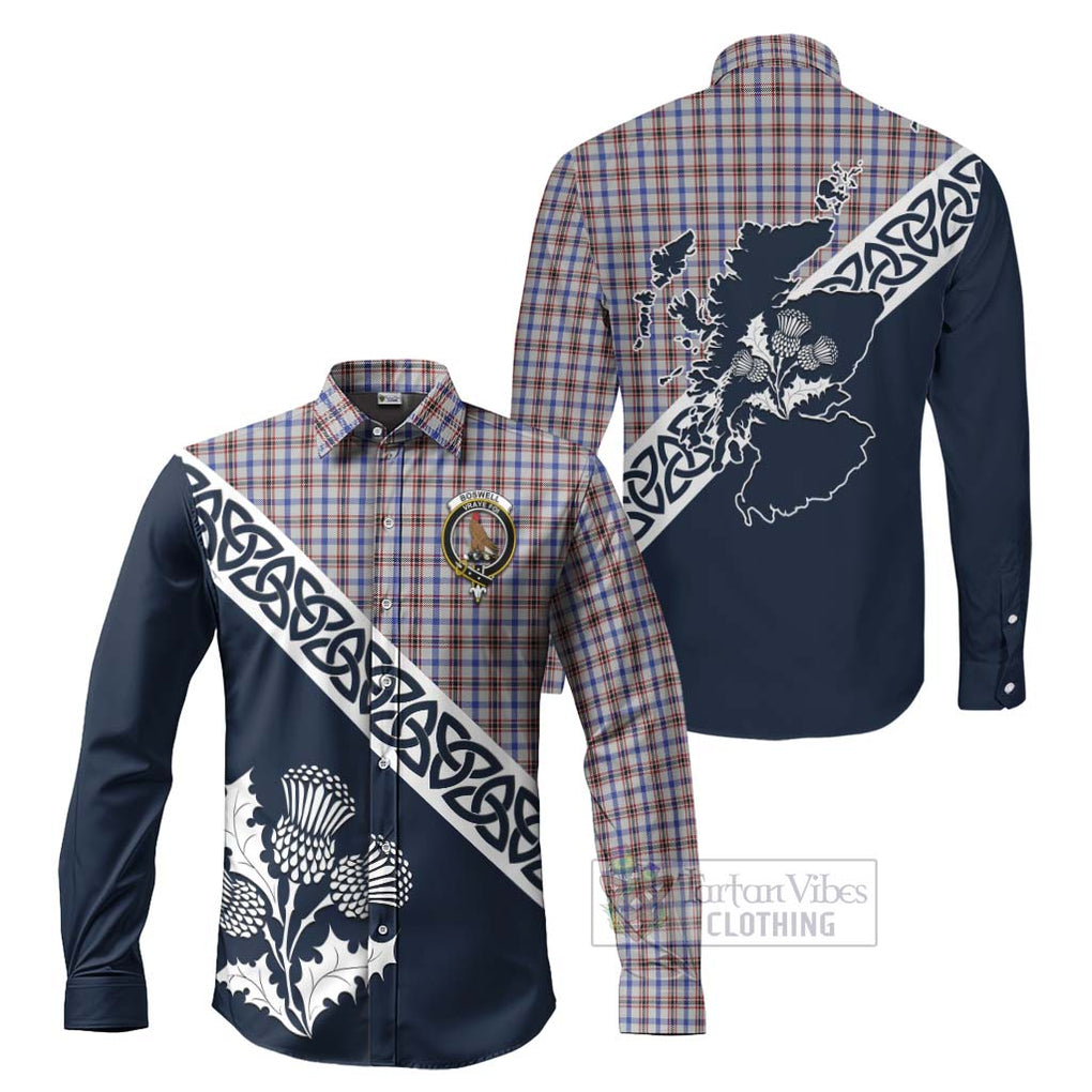 Tartan Vibes Clothing Boswell Tartan Long Sleeve Button Shirt Featuring Thistle and Scotland Map