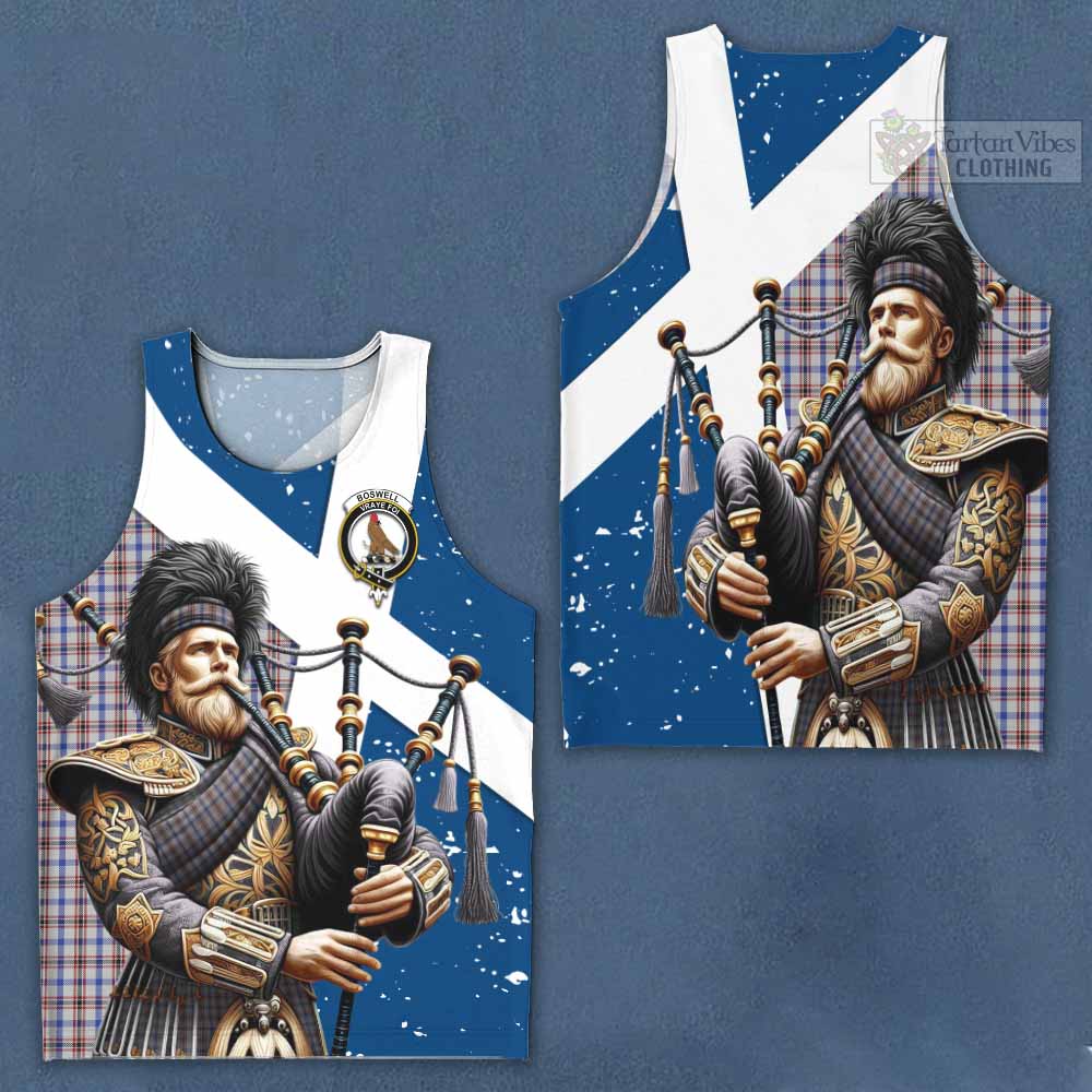 Boswell Tartan Men's Tank Top with Family Crest Scottish Bagpiper Vibes