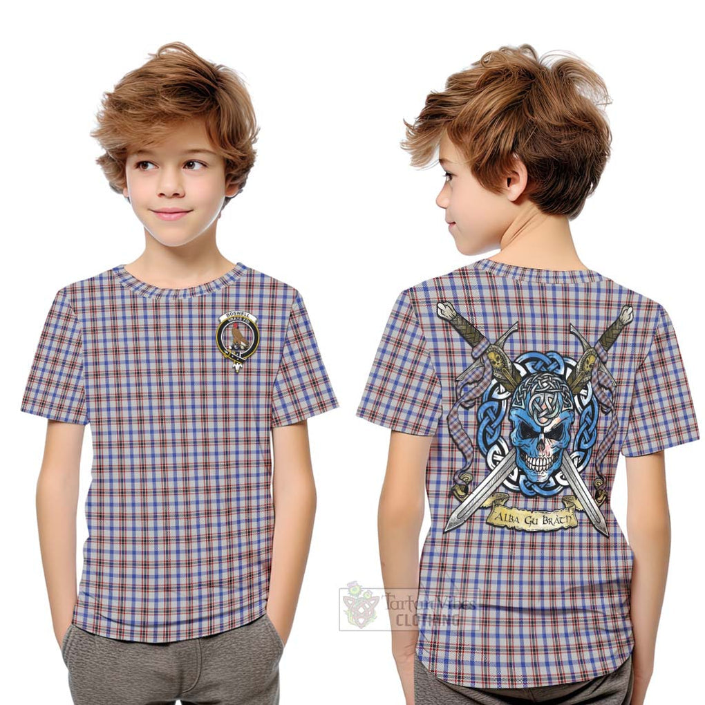 Tartan Vibes Clothing Boswell Tartan Kid T-Shirt with Family Crest Celtic Skull Style