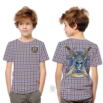 Boswell Tartan Kid T-Shirt with Family Crest Celtic Skull Style