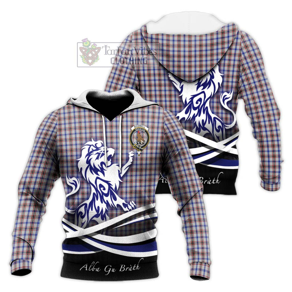 Boswell Tartan Knitted Hoodie with Alba Gu Brath Regal Lion Emblem Unisex Knitted Pullover Hoodie - Tartanvibesclothing Shop