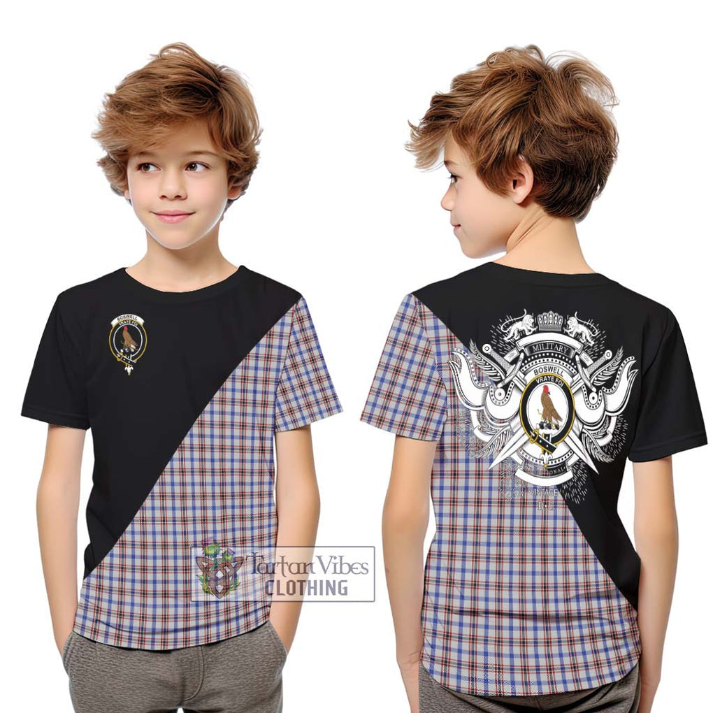 Boswell Tartan Kid T-Shirt with Family Crest and Military Logo Style Youth XL Size14 - Tartanvibesclothing Shop