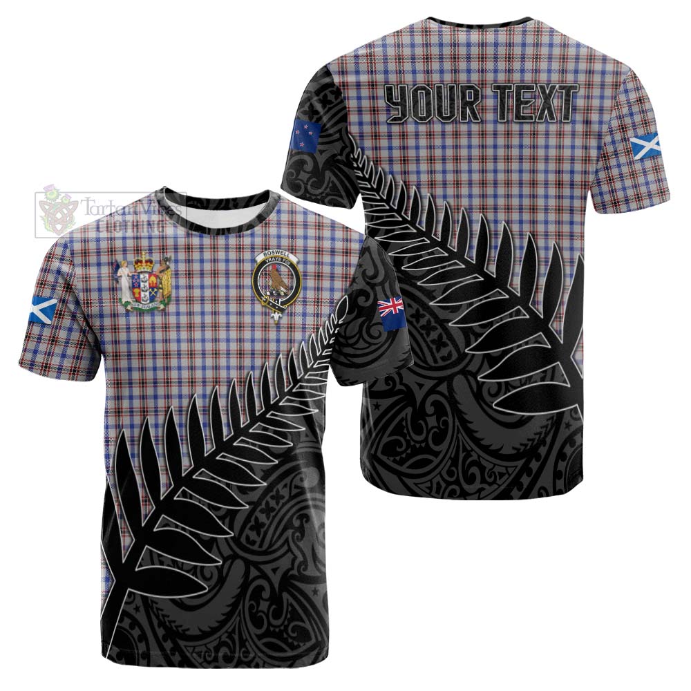 Tartan Vibes Clothing Boswell Crest Tartan Cotton T-shirt with New Zealand Silver Fern Half Style