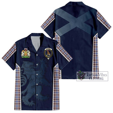 Boswell Tartan Short Sleeve Button Shirt with Family Crest and Lion Rampant Vibes Sport Style