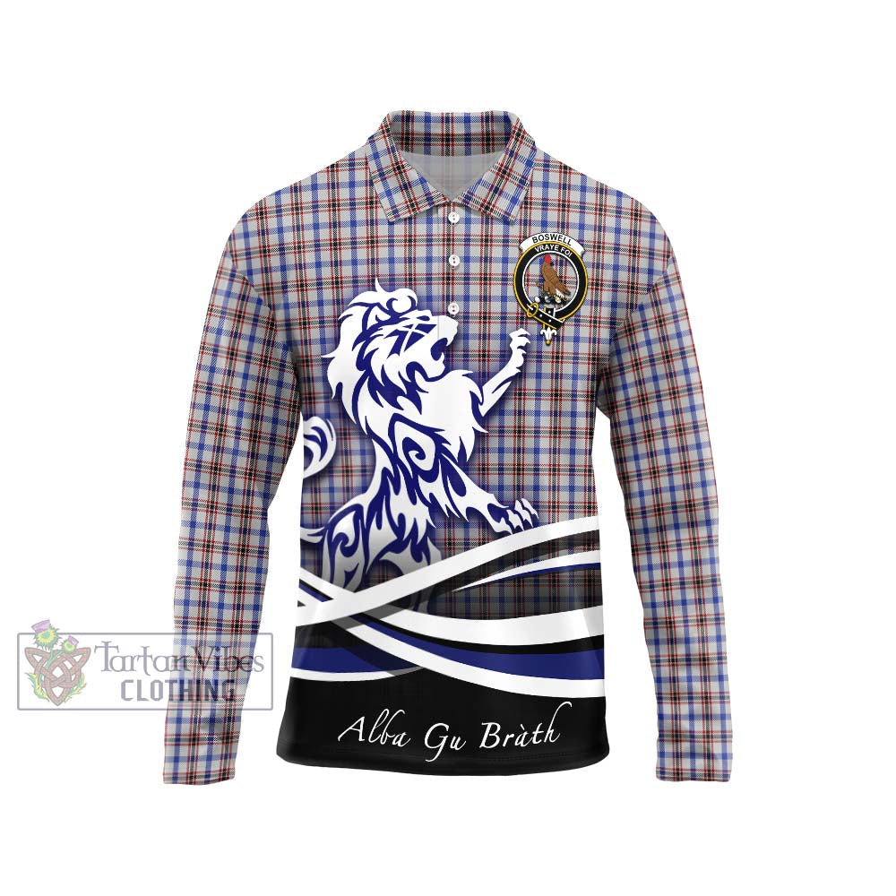 Boswell Tartan Long Sleeve Polo Shirt with Alba Gu Brath Regal Lion Emblem Unisex - Tartanvibesclothing Shop