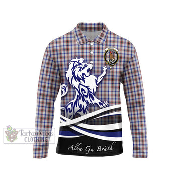 Boswell Tartan Long Sleeve Polo Shirt with Alba Gu Brath Regal Lion Emblem