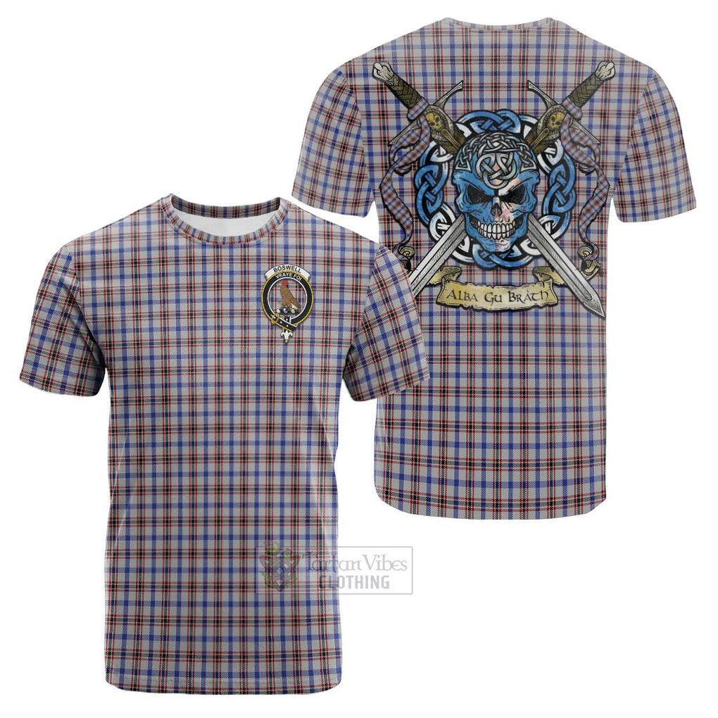 Tartan Vibes Clothing Boswell Tartan Cotton T-shirt with Family Crest Celtic Skull Style