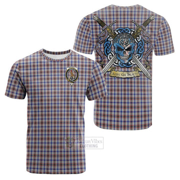 Boswell Tartan Cotton T-shirt with Family Crest Celtic Skull Style