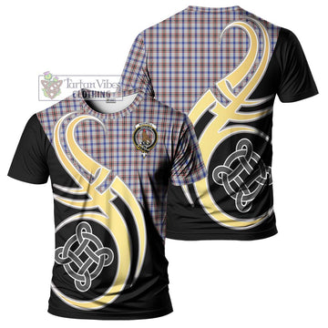 Boswell Tartan T-Shirt with Family Crest and Celtic Symbol Style