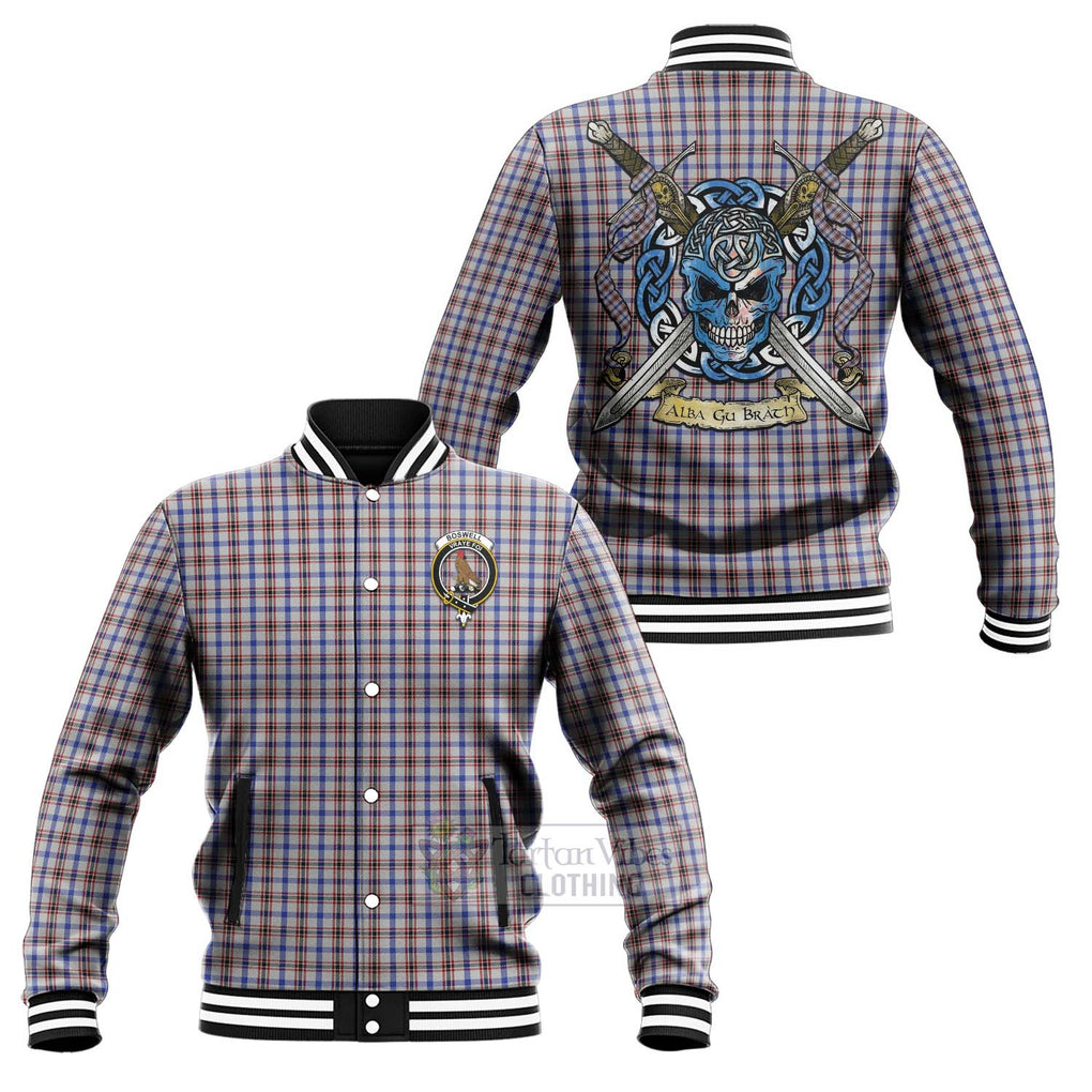 Tartan Vibes Clothing Boswell Tartan Baseball Jacket with Family Crest Celtic Skull Style