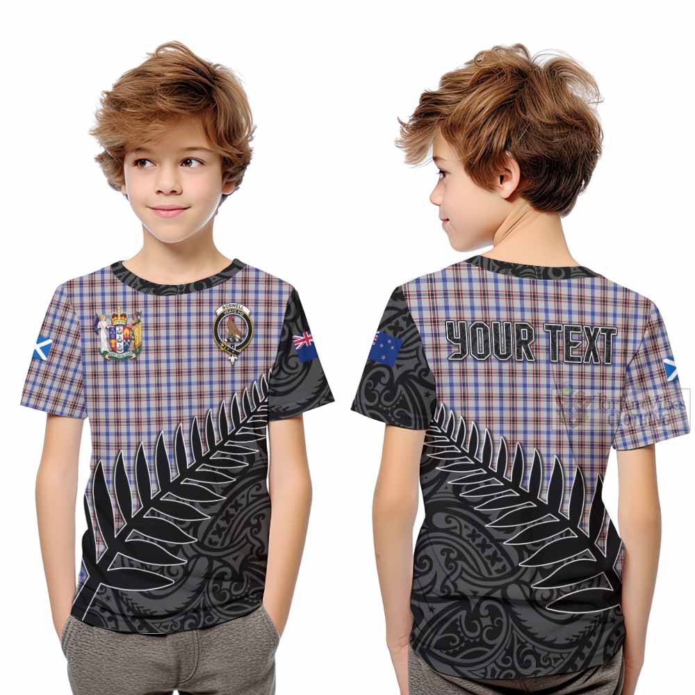 Tartan Vibes Clothing Boswell Crest Tartan Kid T-Shirt with New Zealand Silver Fern Half Style