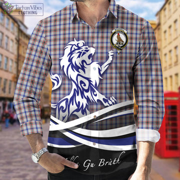 Boswell Tartan Long Sleeve Button Up Shirt with Alba Gu Brath Regal Lion Emblem