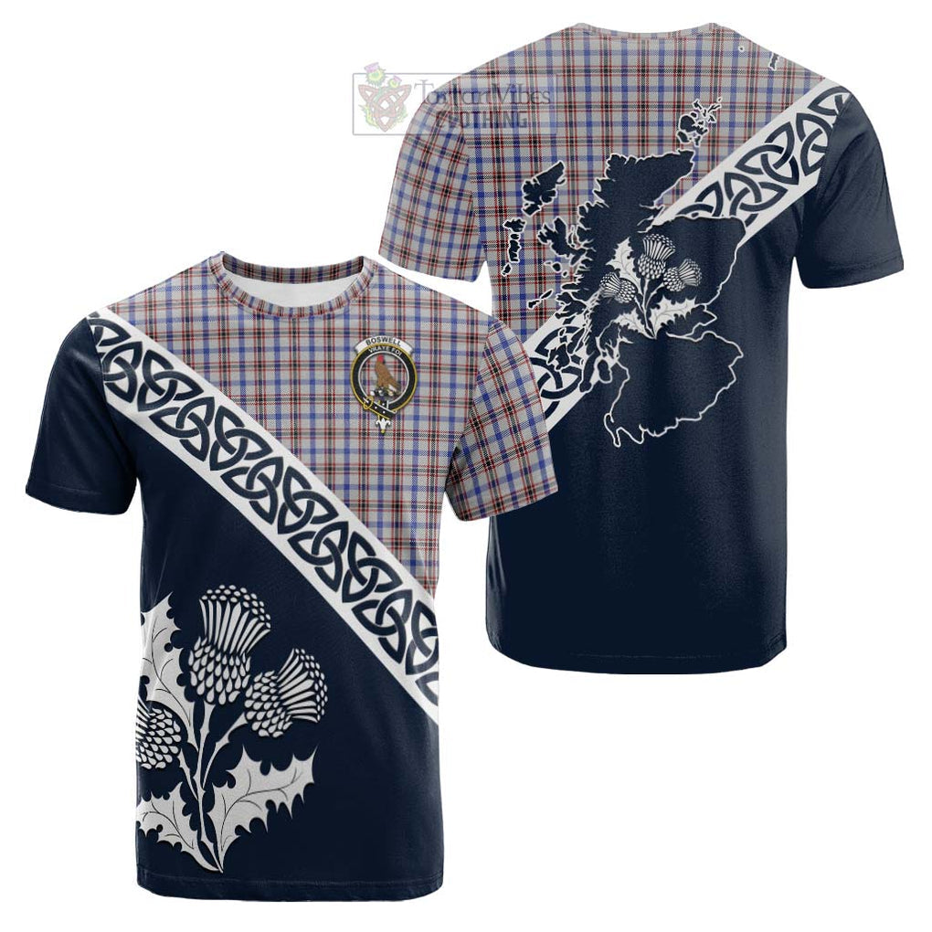 Tartan Vibes Clothing Boswell Tartan Cotton T-shirt Featuring Thistle and Scotland Map