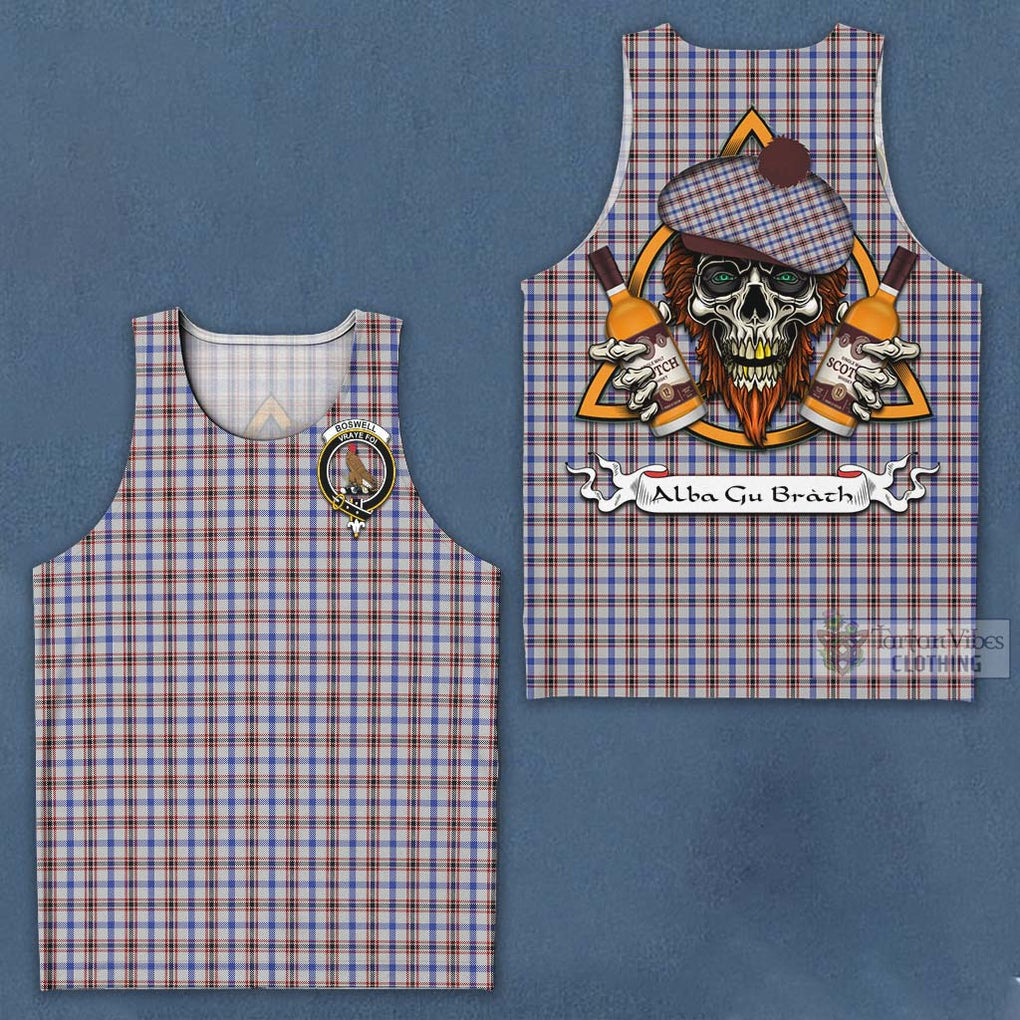 Tartan Vibes Clothing Boswell Tartan Men's Tank Top with Family Crest and Bearded Skull Holding Bottles of Whiskey