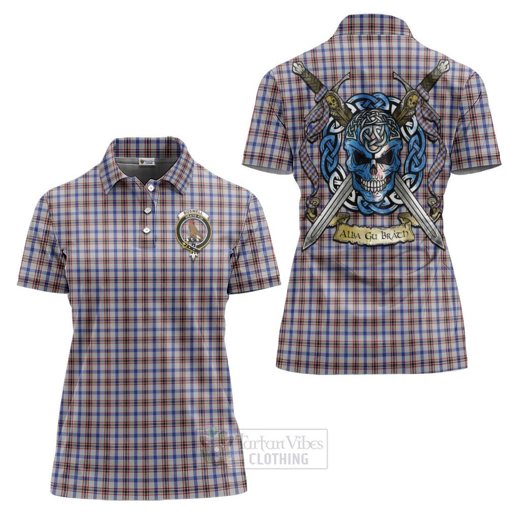 Tartan Vibes Clothing Boswell Tartan Women's Polo Shirt with Family Crest Celtic Skull Style