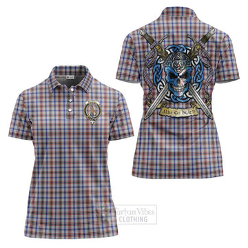 Boswell Tartan Women's Polo Shirt with Family Crest Celtic Skull Style