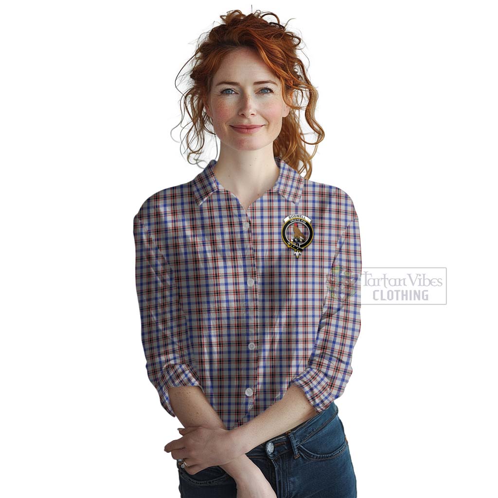 Tartan Vibes Clothing Boswell Tartan Women's Casual Shirt with Family Crest and Bearded Skull Holding Bottles of Whiskey