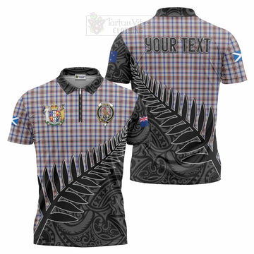 Boswell Crest Tartan Zipper Polo Shirt with New Zealand Silver Fern Half Style