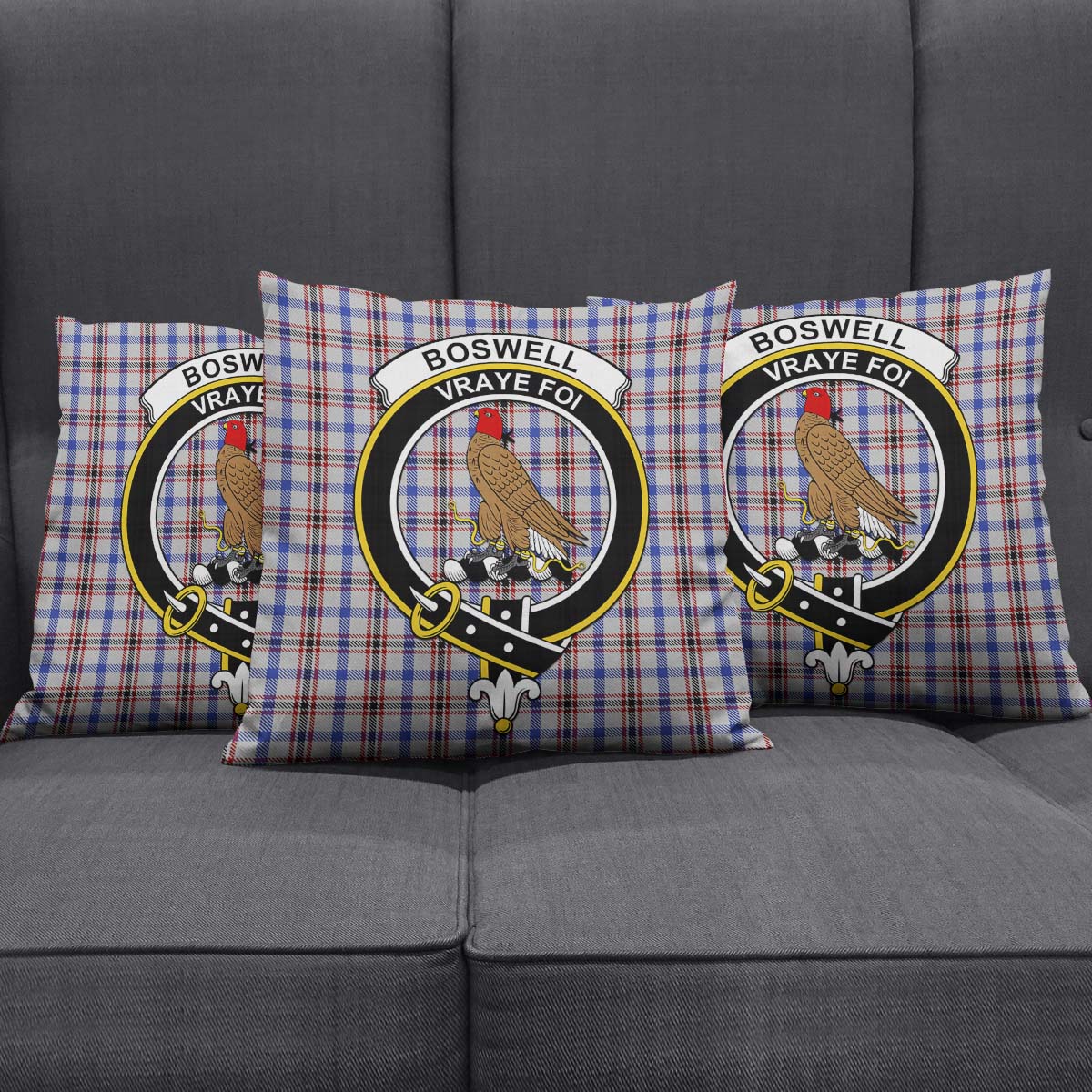 Boswell Tartan Pillow Cover with Family Crest Square Pillow Cover - Tartanvibesclothing