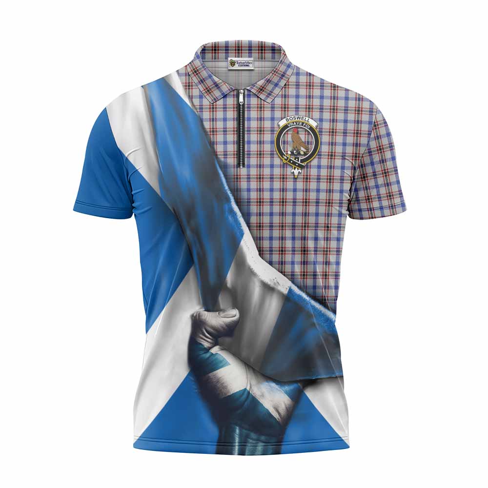 Tartan Vibes Clothing Boswell Tartan Zipper Polo Shirt with Family Crest Scotland Patriotic Style