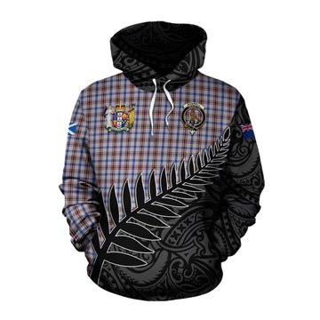 Boswell Crest Tartan Cotton Hoodie with New Zealand Silver Fern Half Style Pullover Hoodie XS - Tartan Vibes Clothing