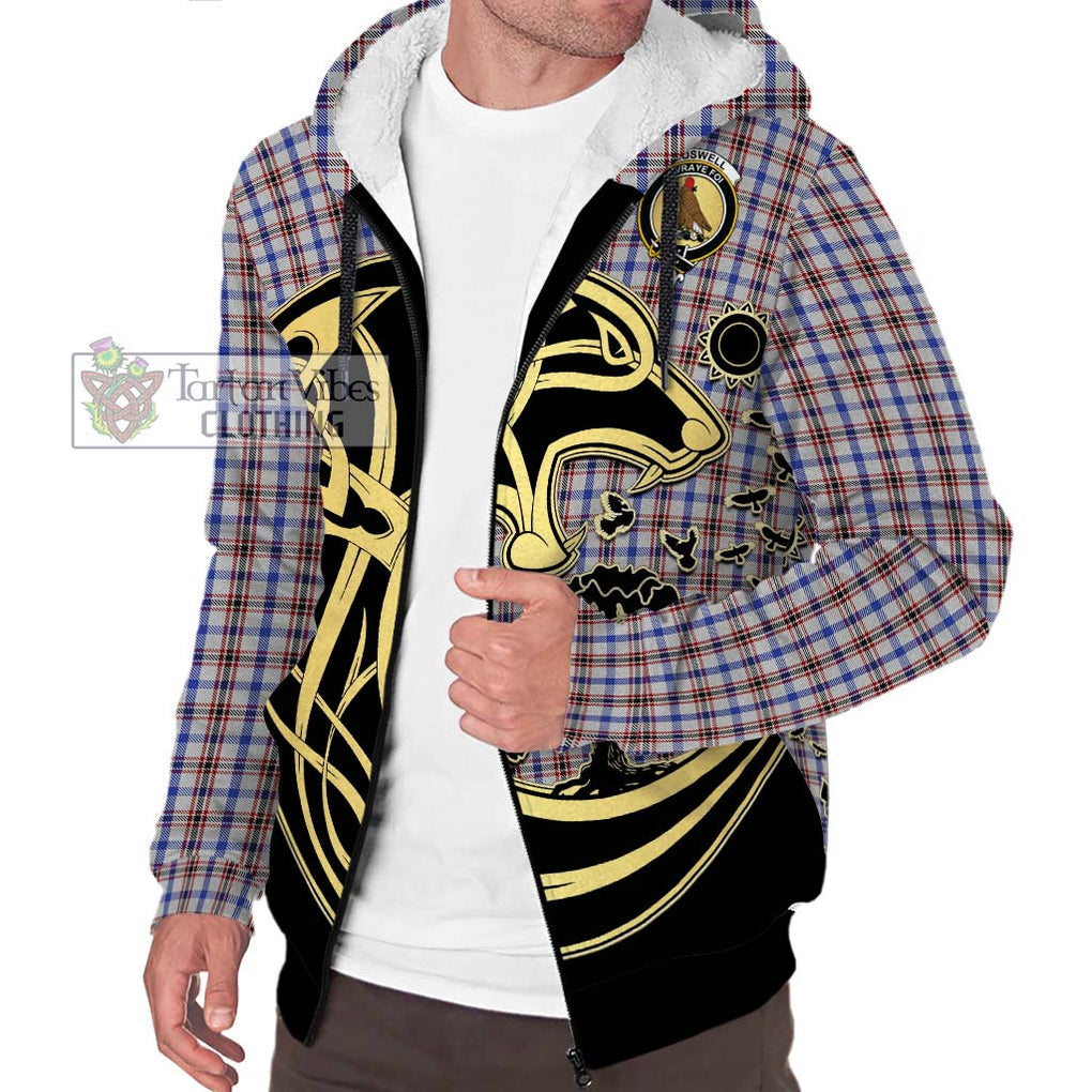 Boswell Tartan Sherpa Hoodie with Family Crest Celtic Wolf Style Unisex S - Tartan Vibes Clothing