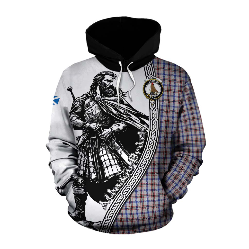 Tartan Vibes Clothing Boswell Tartan Clan Crest Cotton Hoodie with Highlander Warrior Celtic Style