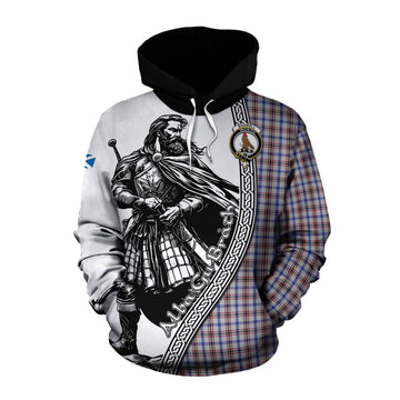 Boswell Tartan Clan Crest Cotton Hoodie with Highlander Warrior Celtic Style