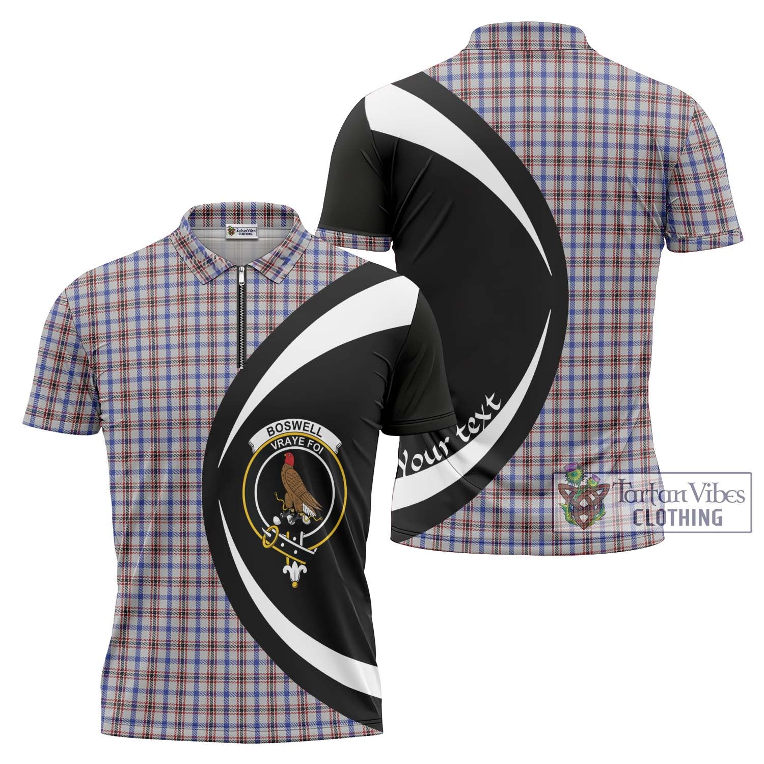 Tartan Vibes Clothing Boswell Tartan Zipper Polo Shirt with Family Crest Circle Style